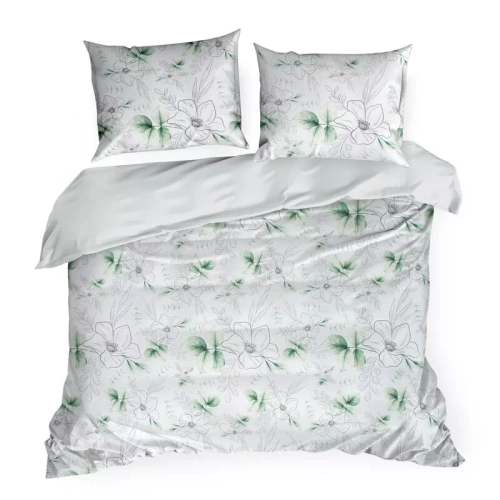 Spring 28 Flowers lenjerie de pat satin Euro perdele alb/verde