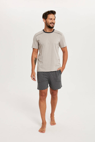 Abel Pijama cu mânecă scurtă pentru bărbați, pantaloni scurți Italian Fashion - bej/print