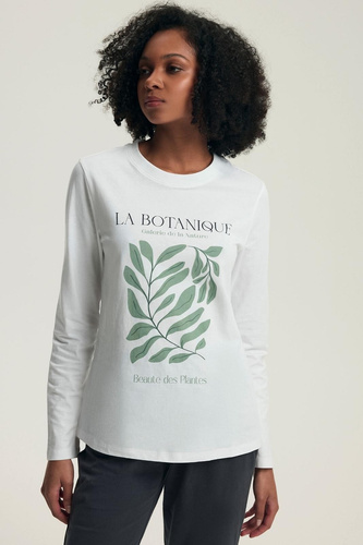 Pijamale de damă Henderson Danna 43686 crem - bumbac, mâneci lungi, croială confortabilă