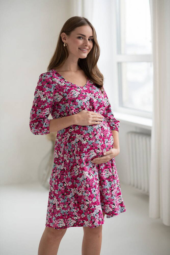 Lovely Dress Rochie midi de maternitate si alaptare cu maneci 3/4 de la Milk&Love cu flori