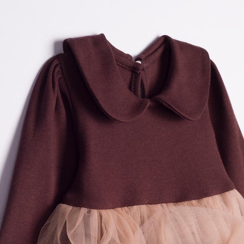 226167 Nicol HANIA Rochie cu tulle bej-maro mânecă lungă pentru fete