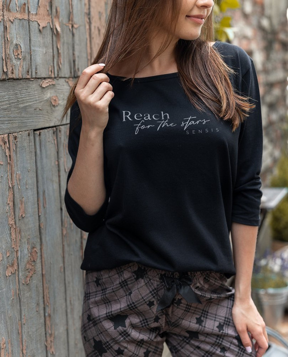 Pijamale Sensis Reach For The Stars pentru femei - Negru-Maro