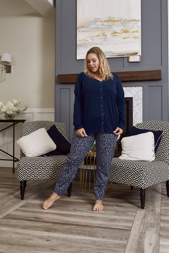 Sajna Pijama de damă cu mâneci lungi, pantaloni lungi Italian Fashion - albastru navy/print