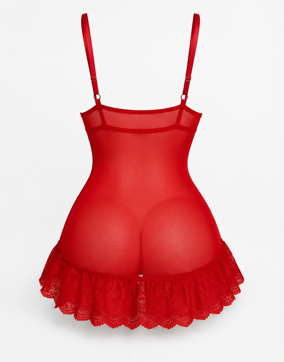 Cămașă de noapte Nuit Red LivCo tul dantelă damă elegantă