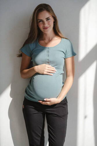Tummy Bluză de maternitate și alăptare cu mâneci scurte Milk&Love patină