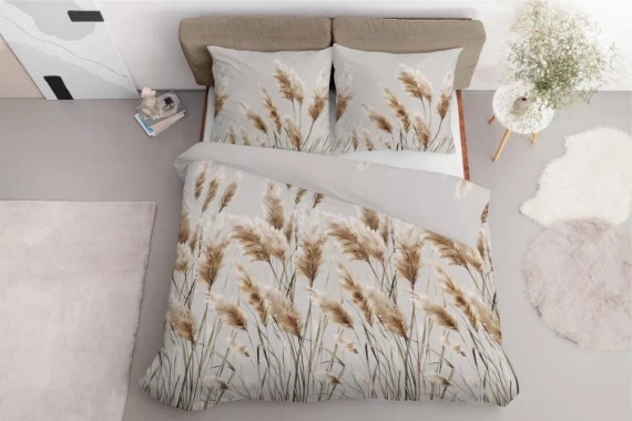 5329 B Lenjerie de pat din satin Ierburi de Pampas Detexpol gri