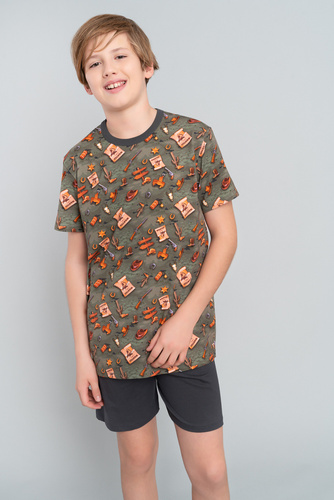Western Boys' pijama cu mânecă scurtă, pantaloni Italian Fashion - olive/graphite