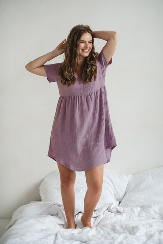 Cămașă de noapte de maternitate și alăptare din muselină Aurora Milk&Love lavanda