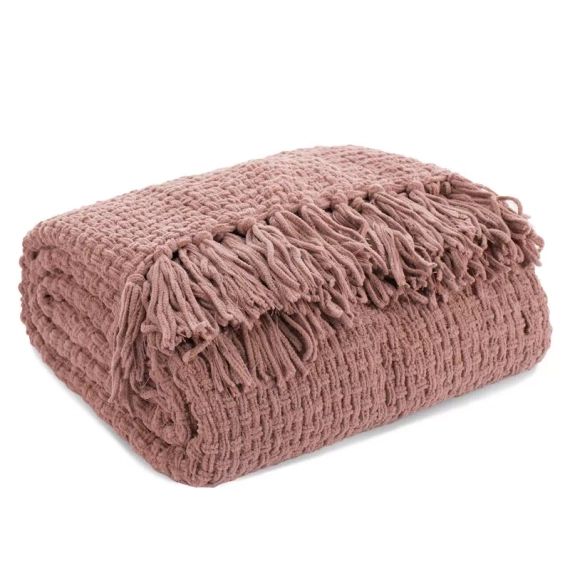 Patura Suzi, cuvertura de pat tesuta cu franjuri, perdele euro, pudra