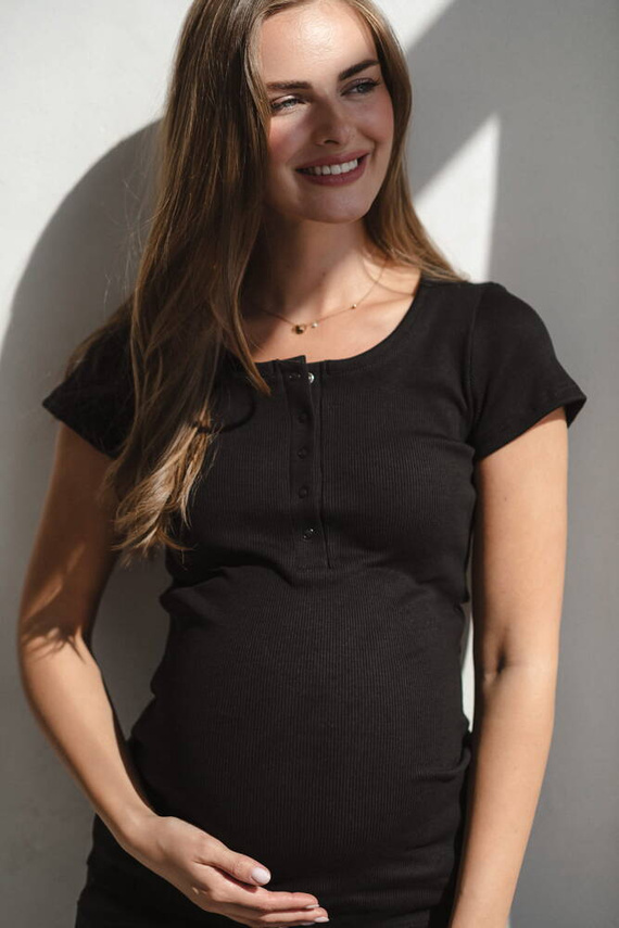 Tummy Bluză de maternitate și alăptare cu mâneci scurte Milk&Love negru