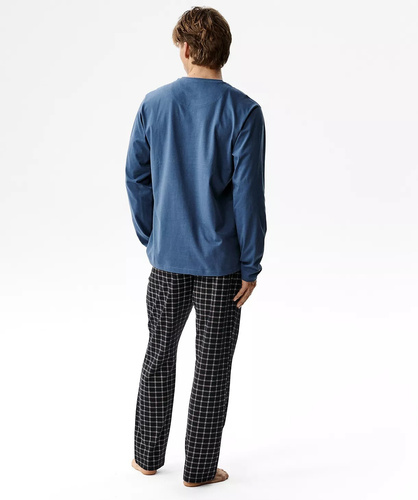 Atlantic NMP-404 Pijamale bărbați 100% bumbac Pantaloni lungi în carouri albastru-bleumarin