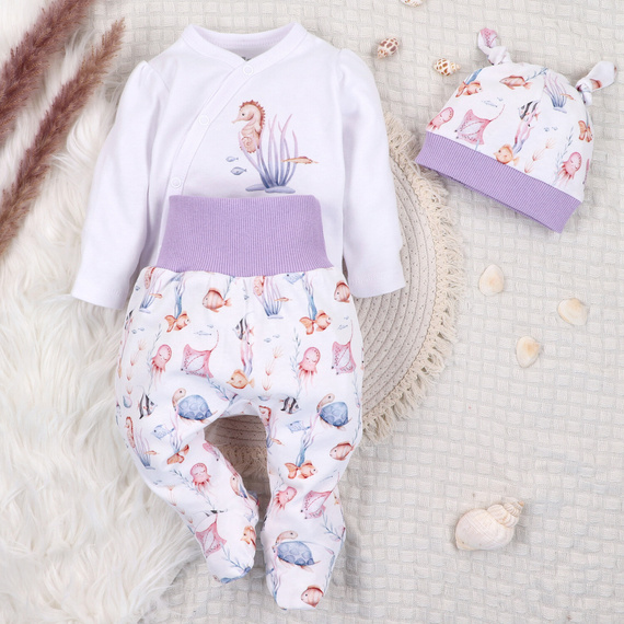 ABN-5472 Body Wrap cu mâneci lungi Underwater World Nini alb – bumbac organic, pentru bebeluși