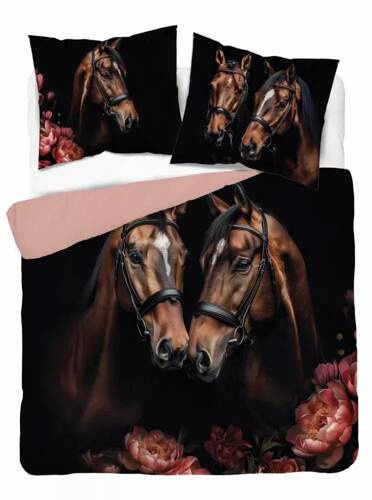 5295 A Holland Lenjerie de pat bumbac cai flori Detexpol negru