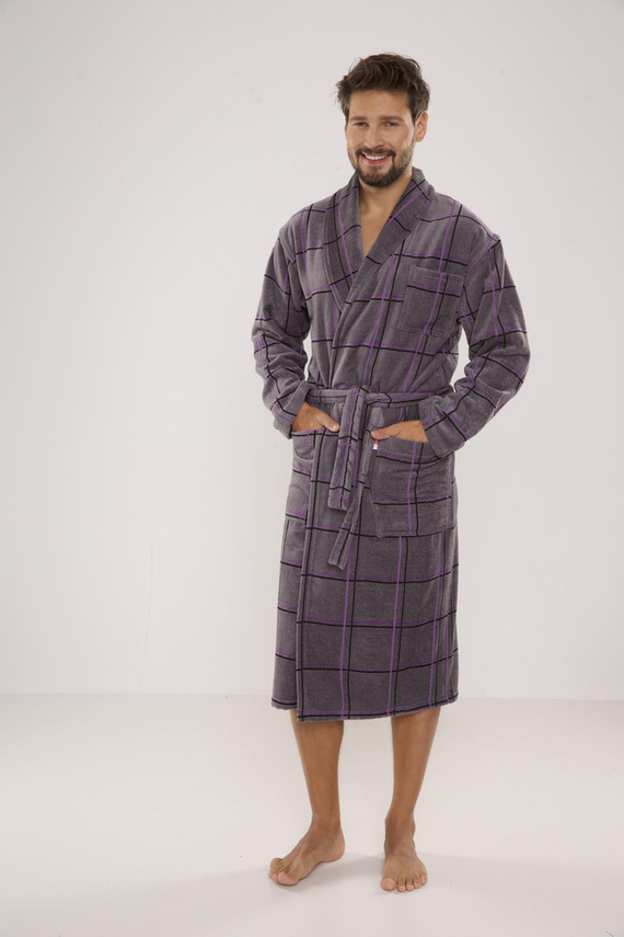 803 / 819 Halat de baie pentru bărbați Twin Forex - gri cu carouri mov (gri cu carouri)