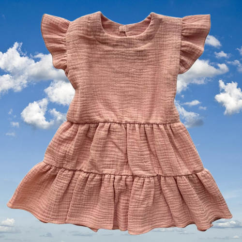 Rochie muselină copii Mamatti SE50510 roz prăfuit din bumbac moale