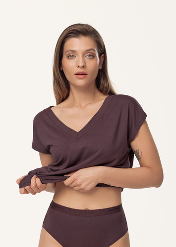 Bluză pijama albastră Mefemi Mila PG71 vâscoză confort brown