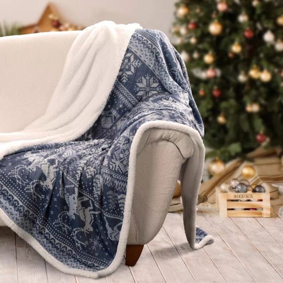 Pătură de Crăciun Eurofirany Alb Bleumarin – Pătură moale din microfibră, 240 g/m²