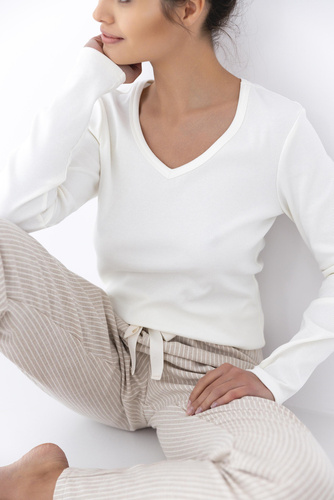 Pijamale din flanel Sensis pentru femei Dinah - crem-bej