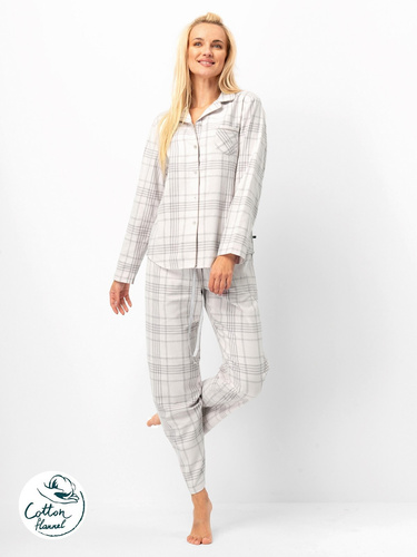Pijamale dama Key LNS 401, roz deschis - bumbac flanel, maneci lungi, nasturi