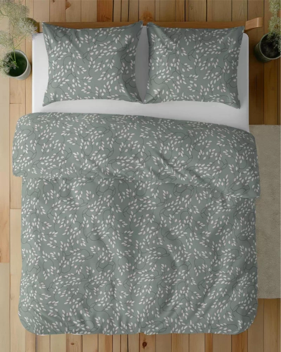 5217 A Lenjerie de pat din satin, frunze fine, salvie Detexpol