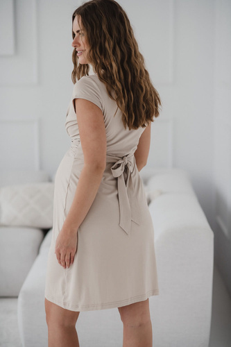 Rochie Loop de maternitate si alaptare, maneca scurta, Milk&Love, bej deschis