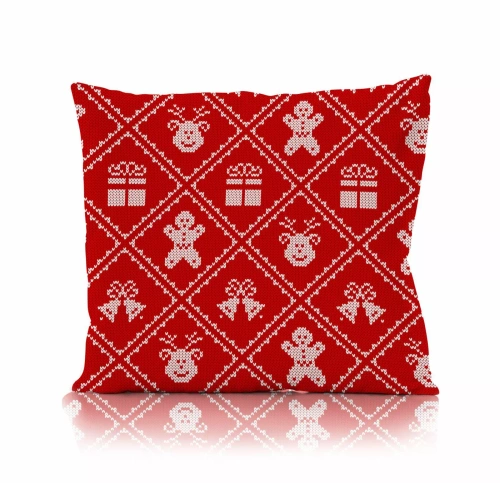 Față de pernă decorativă de Crăciun Holly Jolly Faro – Microfibră, Roșu cu model de pulover de Crăciun