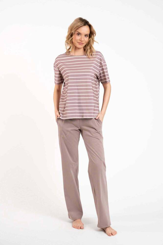 Betty Pijama de damă cu mânecă scurtă, pantaloni lungi Italian Fashion - cappuccino/print cappuccino