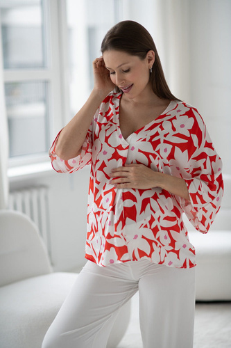 Bluză de maternitate Mamafullness Milk&Love florală pentru alăptare – viscoză, mâneci 3/4, oversize