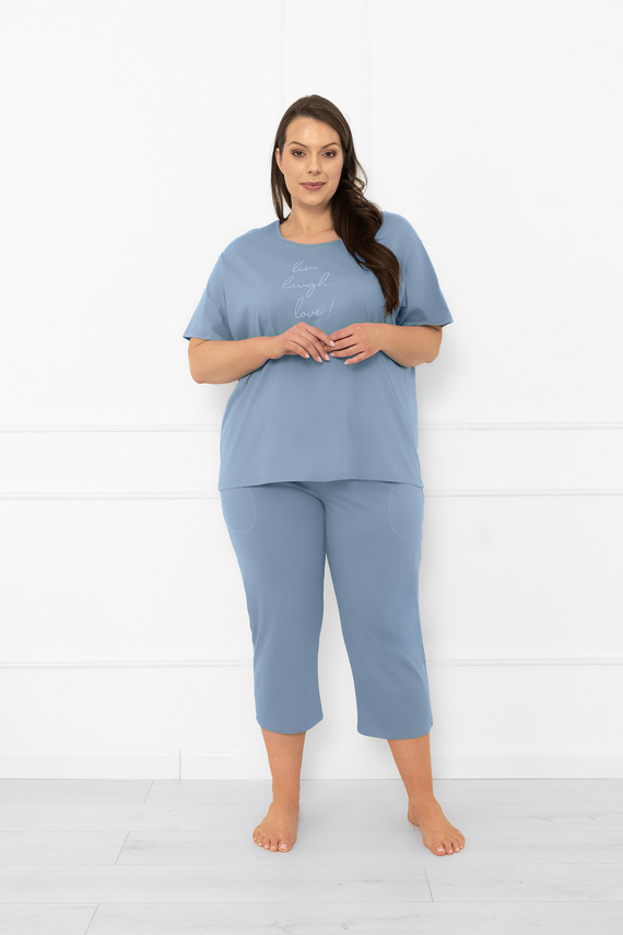 Pijama pentru femei Ksara - mânecă scurtă, pantaloni 3/4, bumbac Italian Fashion - oțel 