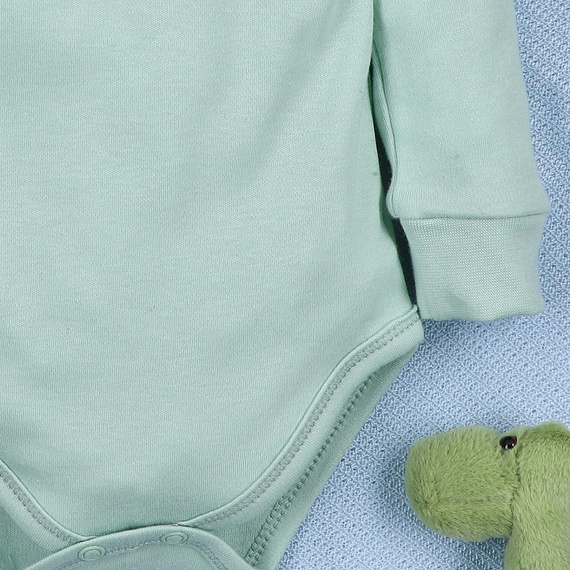 Body din bumbac organic cu dinozauri exploratori ABN-5566 Nini Mentă – Bumbac organic, mânecă lungă