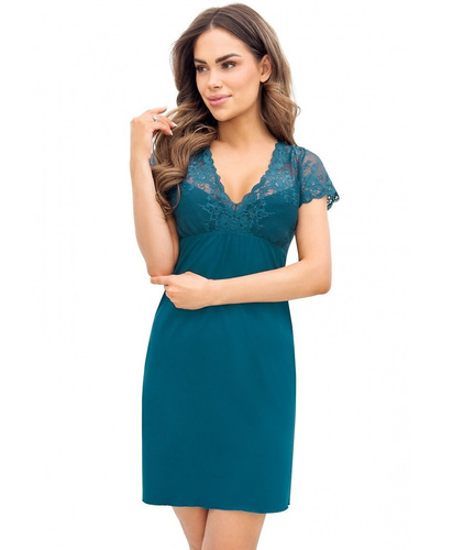 Cămașă de noapte damă Daria Donna petrol - viscoză, dantelă, mâneci scurte