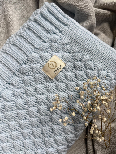 Pătură Bubbles Yosoy din lână merinos, albastră – naturală, hipoalergenică, față-verso