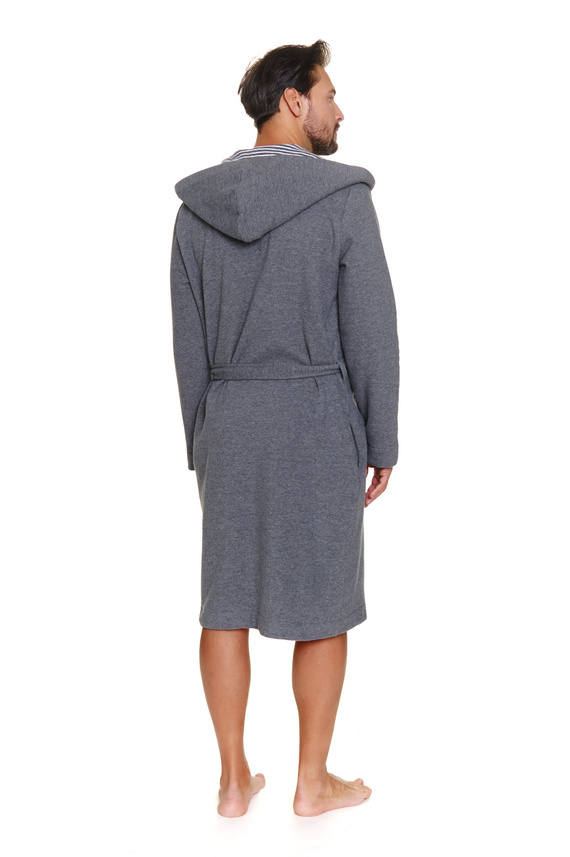 7230 Halat de baie pentru bărbați Doctor Nap - bumbac, glugă, finisaje elegante - gri închis