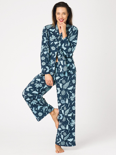Pijamale damă Key LNS 435 marină – din flanel, cu nasturi, 100% bumbac