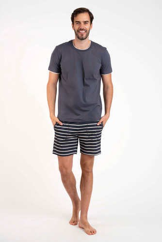 Lars Pijama cu mânecă scurtă pentru bărbați, pantaloni scurți Italian Fashion - imprimeu grafit/grafit