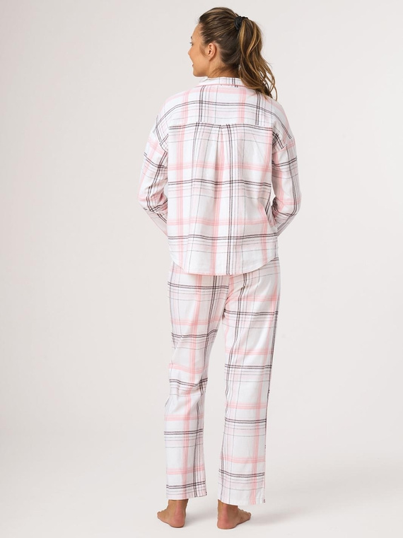 Pijamale damă din flanel Key LNS 415 B26 albă în carouri, 100% bumbac