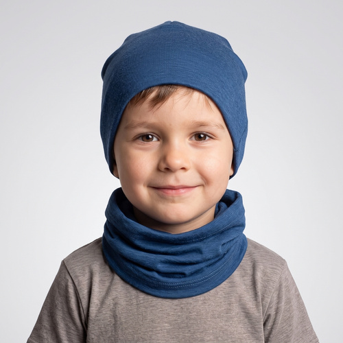 229130 Nicol Căciulă Merino 100% lână copii dublă - albastru marin