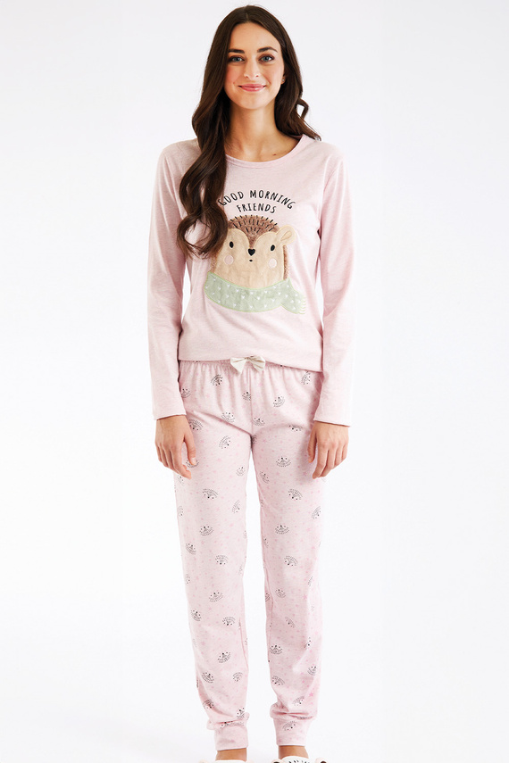 Pijama femeie Sorbetto Antea roz – lungă, roz, cu aplicare 3D, jerseu, bumbac