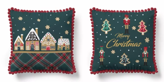 5379 A Christmas Deco Detexpol față de pernă decorativă căsuță de turtă dulce și stele - fermoar