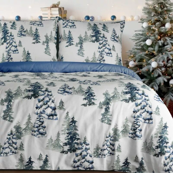 Lenjerie de pat de Crăciun Natal Eurofirany cu brazi 100% bumbac 105 g/m²