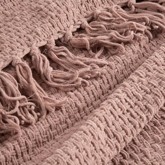 Patura Suzi, cuvertura de pat tesuta cu franjuri, perdele euro, pudra