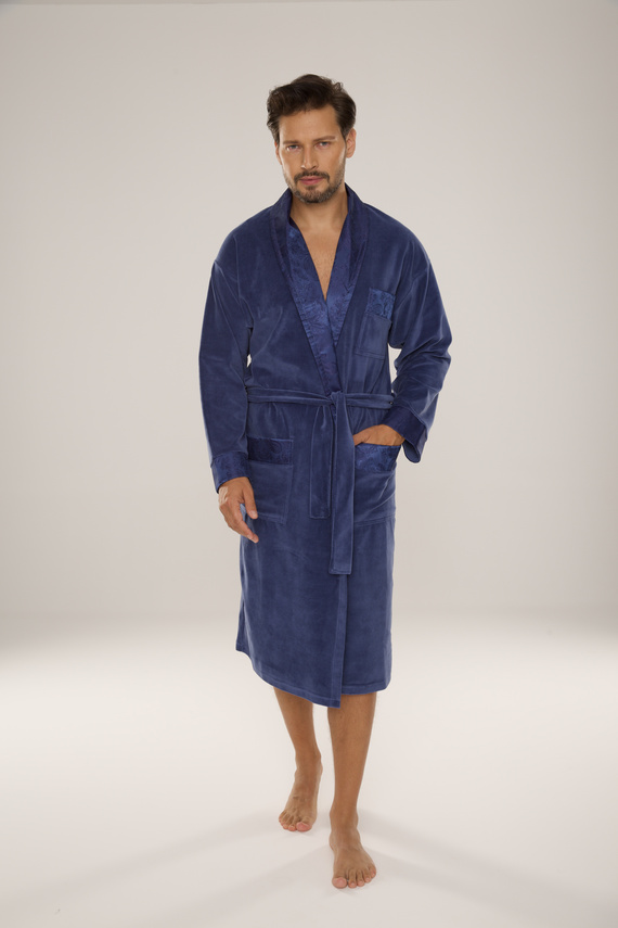 868 Halat de baie nobil pentru bărbați din velur De Lafense- elegant, moale, premium, denim