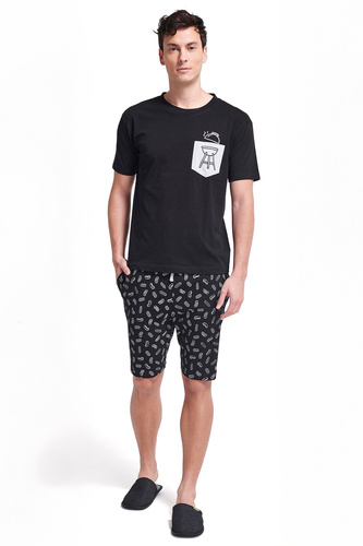 Pijamale Gianna Sorbetto pentru bărbați gri – mâneci scurte, pantaloni scurți, imprimeu, bumbac