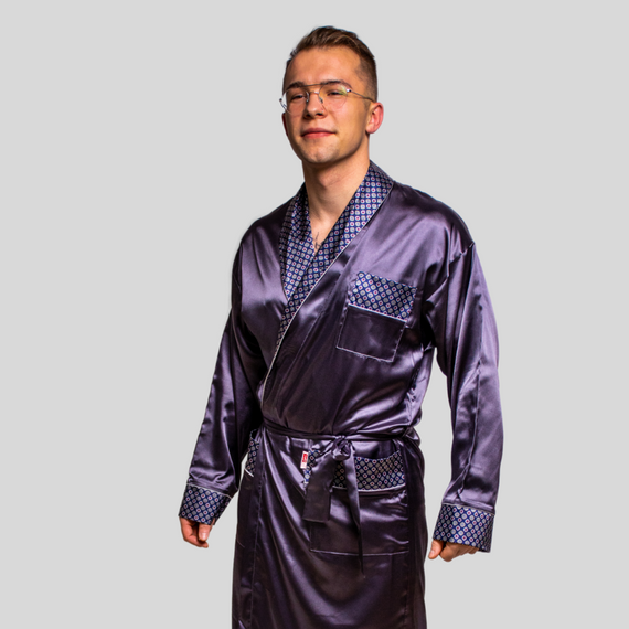 940 Forex halat de baie bărbătesc din satin - albastru marin