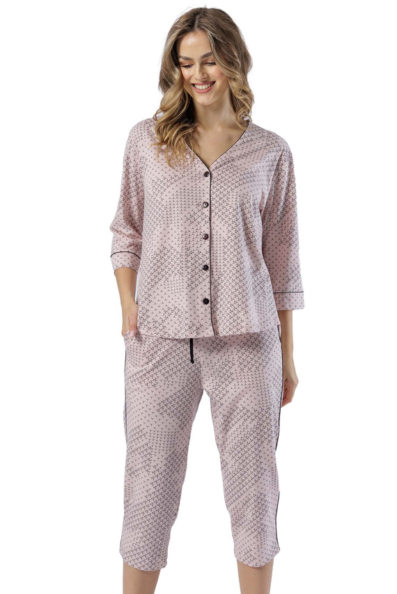 1559 Rose Leveza pijamale cu fermoar pentru femei - roz pudrat/grafit