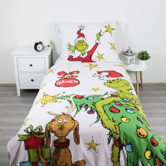 Lenjerie de pat Grinch Grinchmas JF24 140x200 bumbac 100% Grinch castel