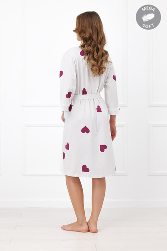 Italian Fashion Kioga halat de damă Mega Soft ecru cu inimioare, mânecă 3/4
