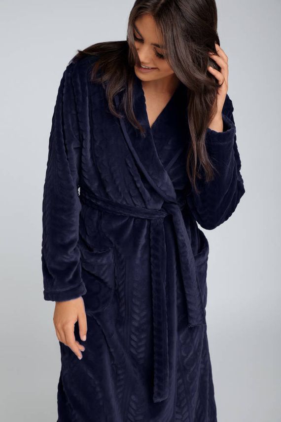 Halat din fleece pentru femei Bona Italian Fashion - albastru marin