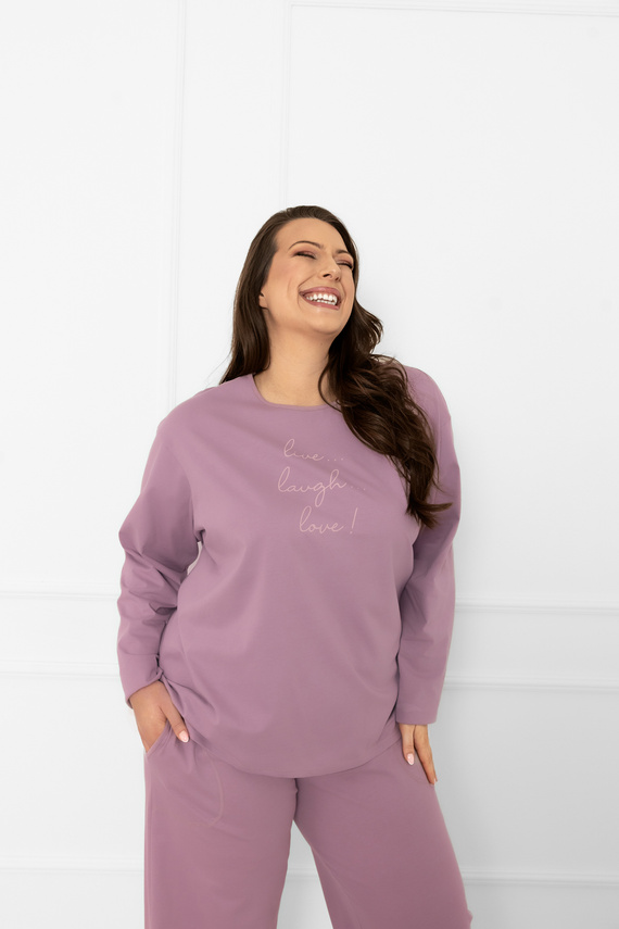 Pijama pentru femei Ksara Italian Fashion - bumbac, mânecă lungă și pantaloni cu buzunare - heather