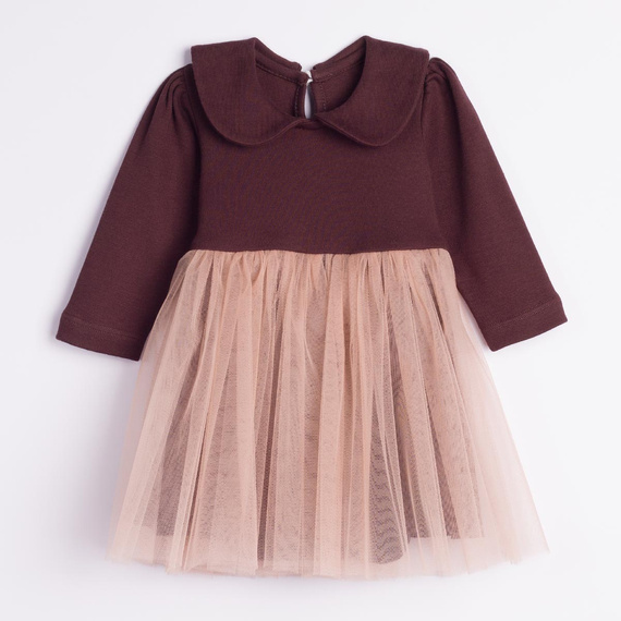 226167 Nicol HANIA Rochie cu tulle bej-maro mânecă lungă pentru fete